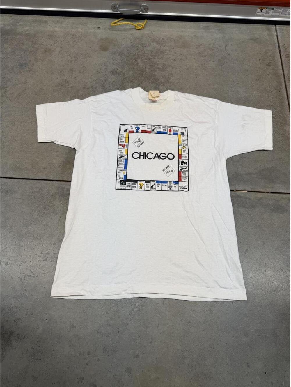 vintage chicago monopoly board white made in usa destination shirt size xl